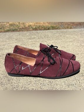 Burgundy ALL BLACK Suede Oxford Shoes 38.5 Abstract Lace Up 14244